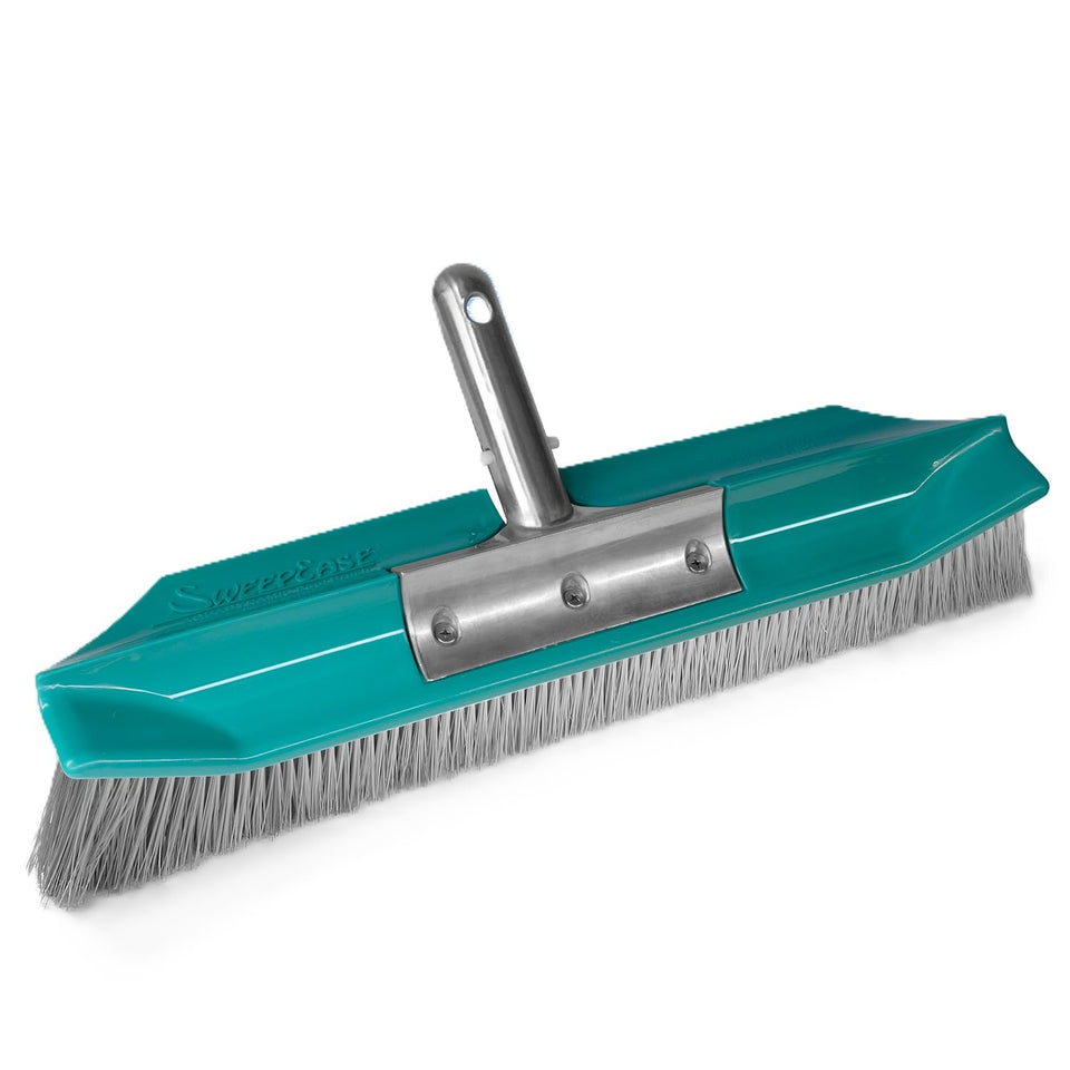 SweepEase Stingray 18-inch pro series brush demonstrates wall-to-floor adhesion during pool cleaning.