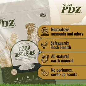 Sweet PDZ Coop Refresher bedding dryness benefits chickens by maintaining cleaner litter