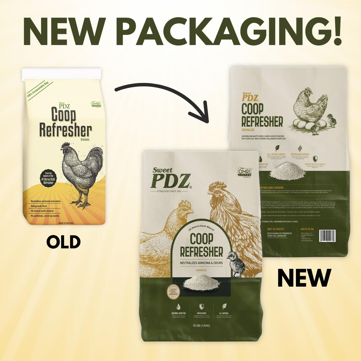 Sweet PDZ Zeolite action neutralizing ammonia keeps bedding drier and reduces slip hazards