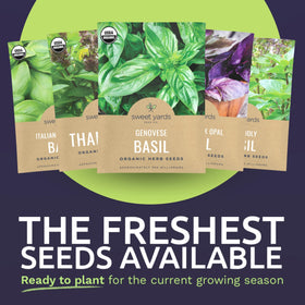 Sweet Yards Lemon basil seeds packet for bright, citrusy notes.