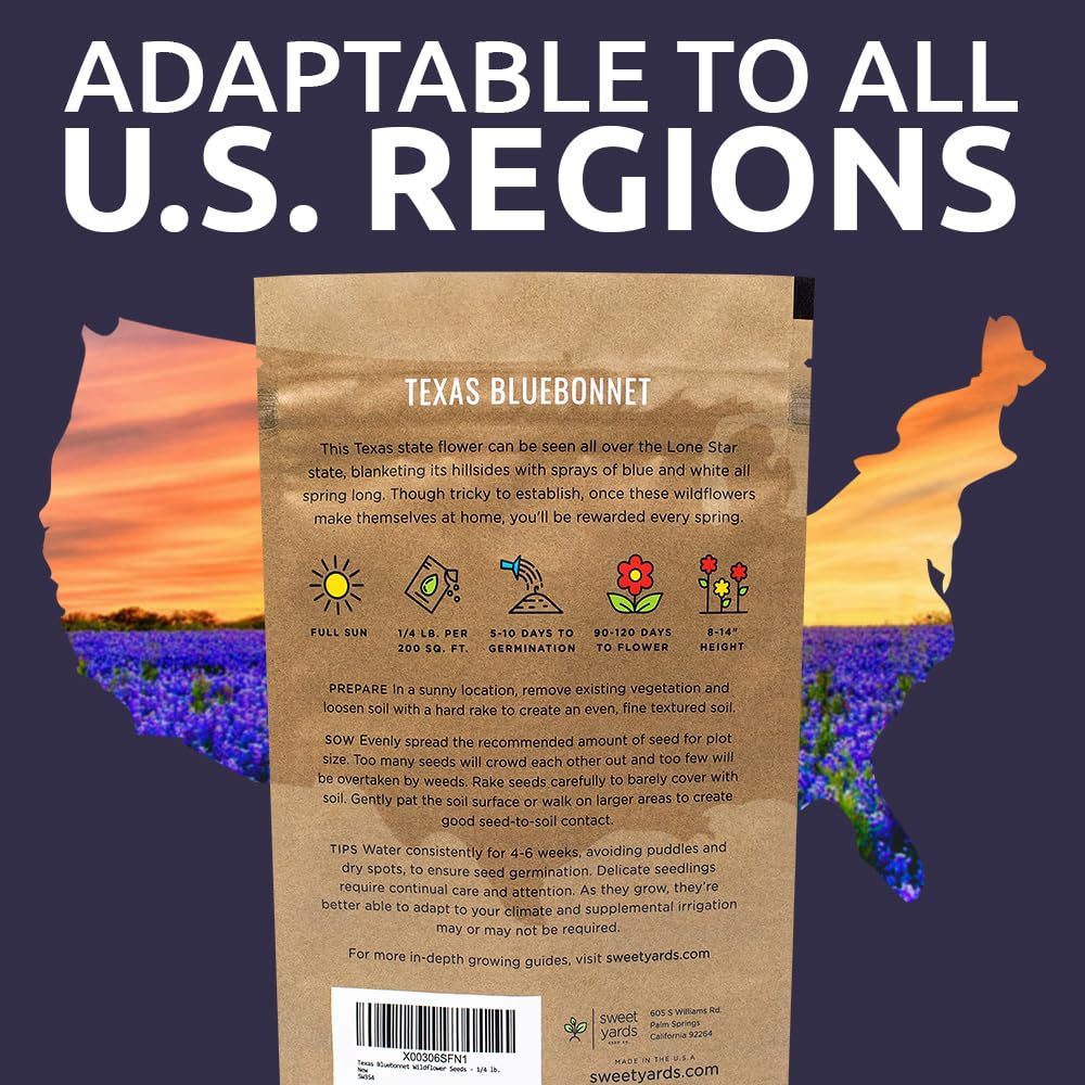 Sweet Yards Bluebonnet seeds store well in resealable bag for future sowing.
