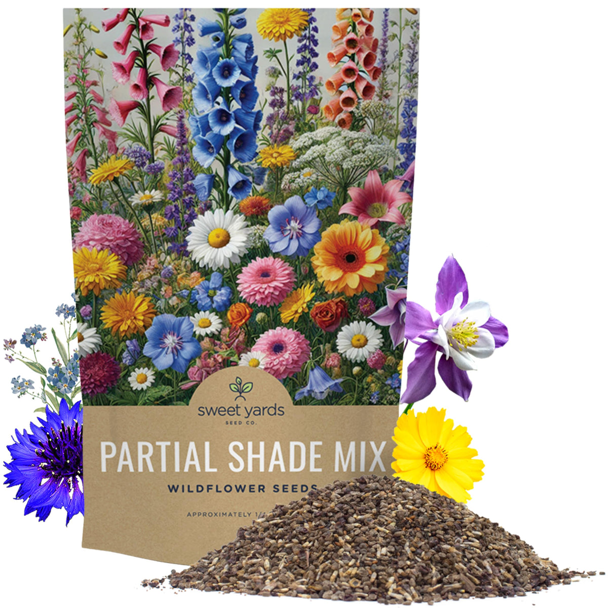Sweet Yards bulk wildflower seeds quarter-pound bag ready for planting across large garden beds
