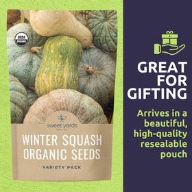 Sweet Yards Burgess Buttercup seed packet supports rich harvests.