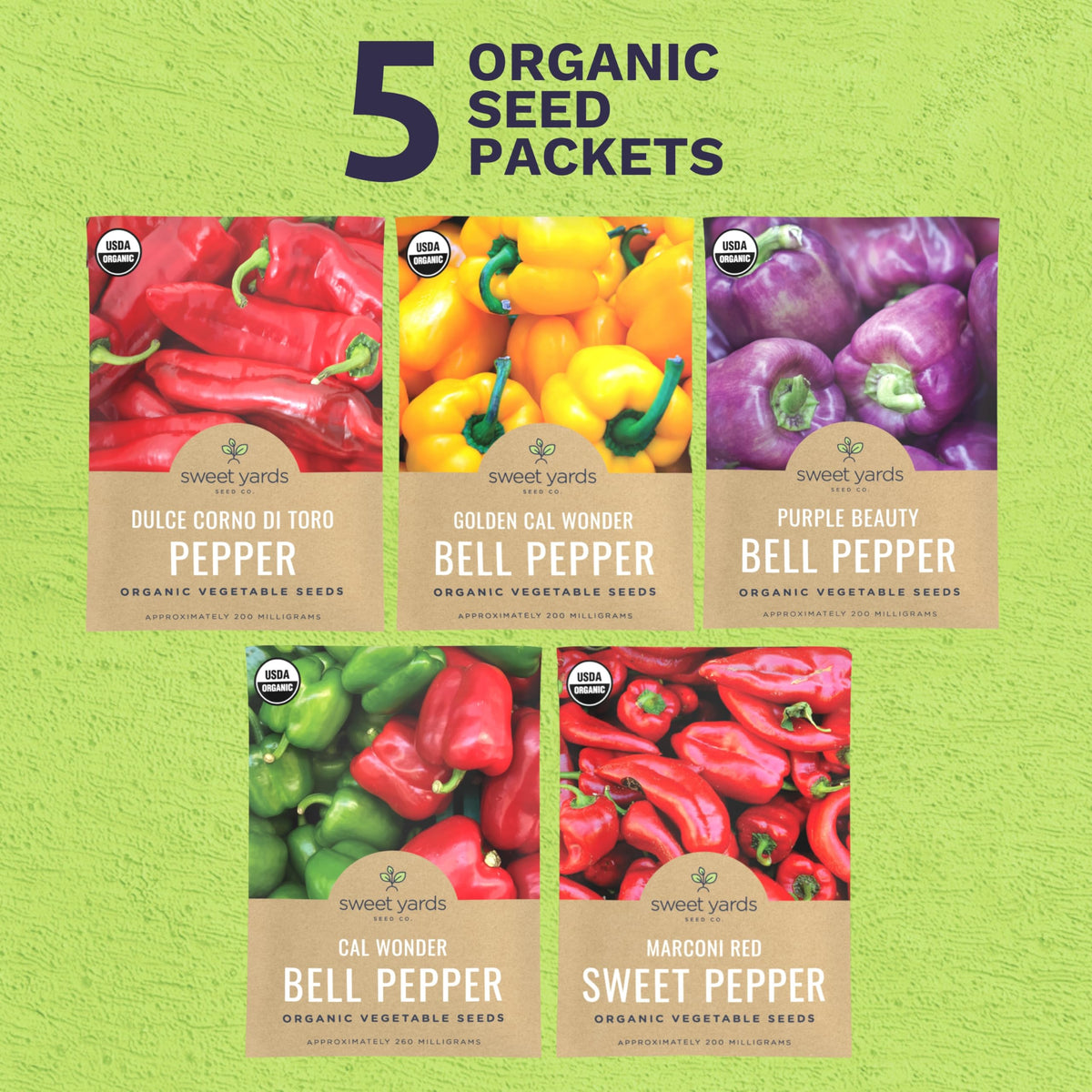 Sweet Yards Cal Wonder pepper seeds packet for compact storage and growth.
