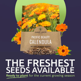 Sweet Yards Calendula Pacific Beauty Mix premium packaging keeps seeds fresh for growing success