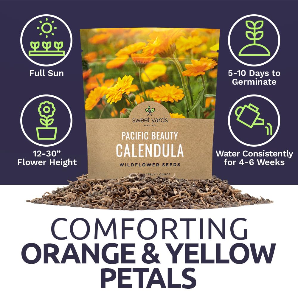 Sweet Yards Calendula Pacific Beauty Mix attracting pollinators to garden beds