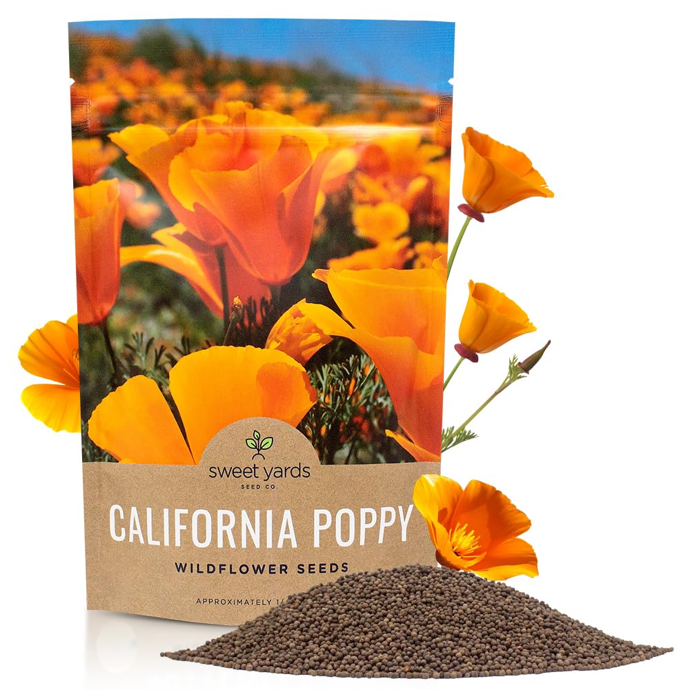 Sweet Yards California Orange Poppy seeds bulk bag front for easy sowing and storage.