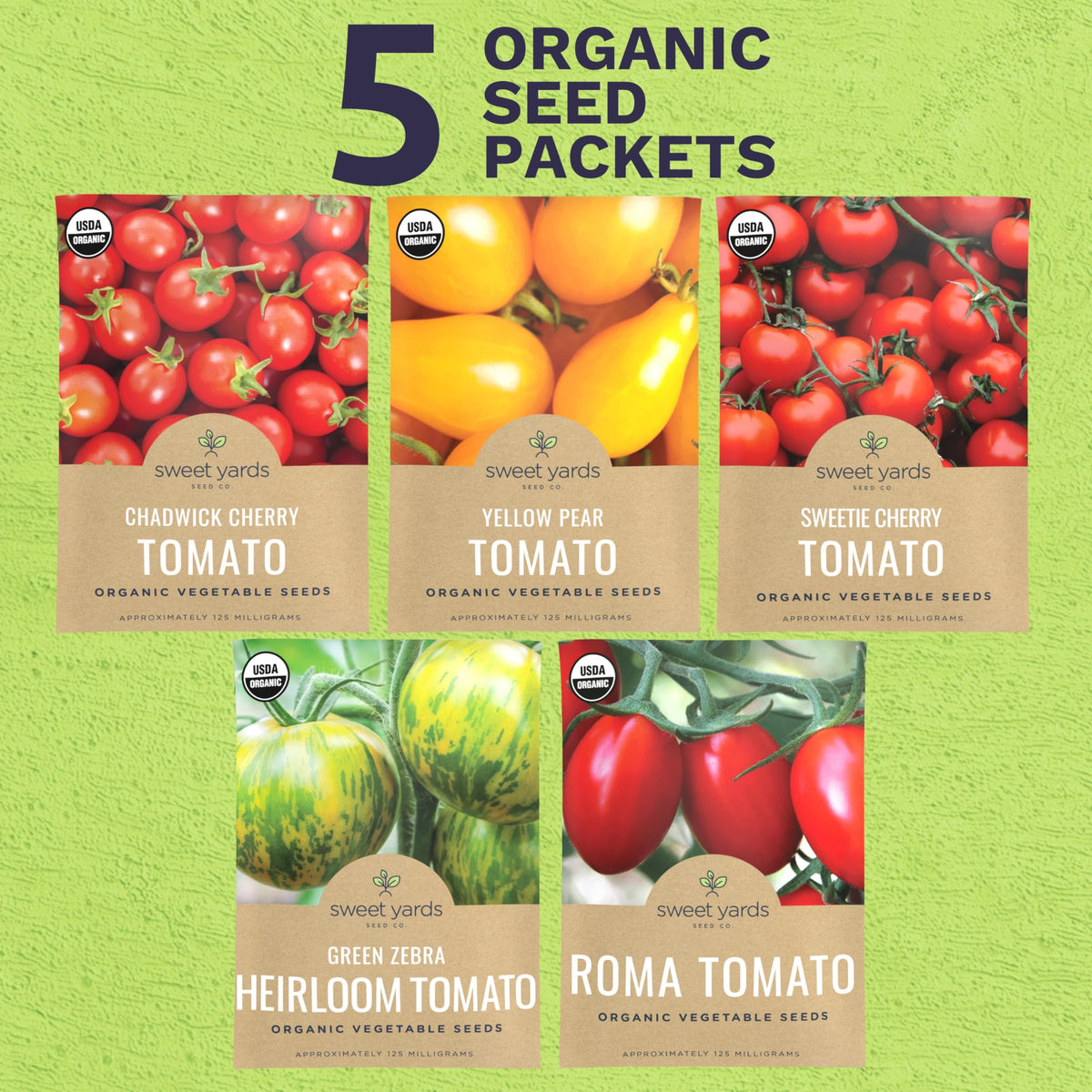Sweet Yards Chadwick seed packet showcases classic cherry tomato flavor and reliable germination.