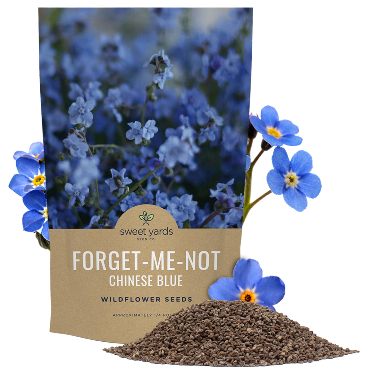 Sweet Yards Chinese Forget-Me-Not seeds bulk bag front ready for sowing in sunny borders