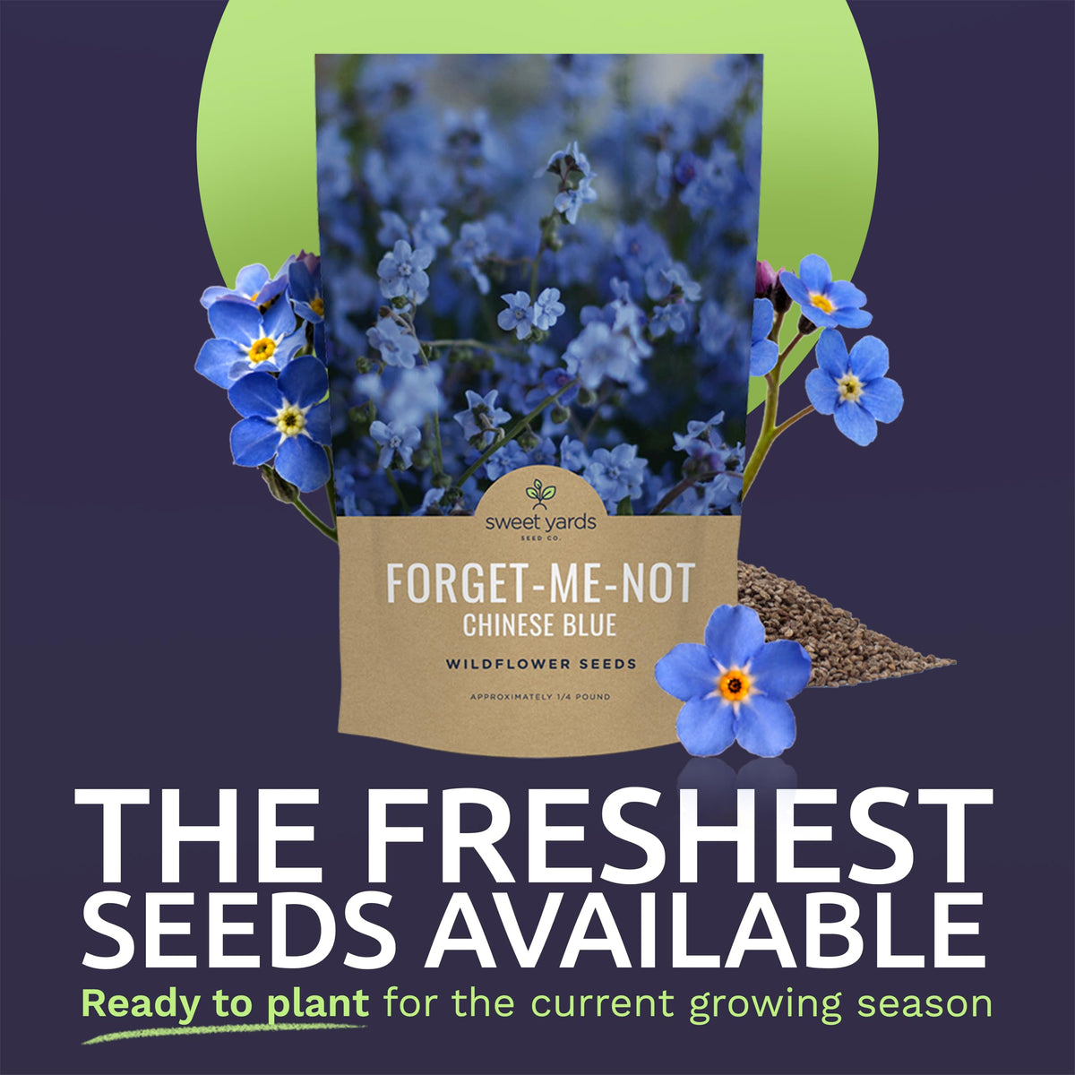 Sweet Yards bulk seed bag label with planting instructions and brand