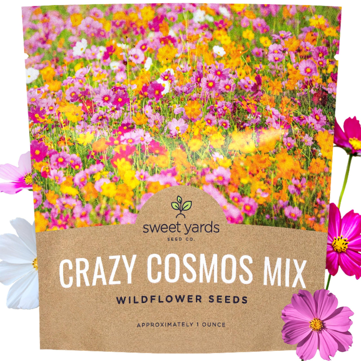Sweet Yards Cosmos Seeds Wildflower Mixture bulk 1-ounce packet for easy garden planting