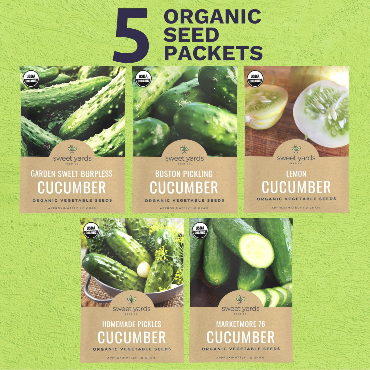 Sweet Yards gift packaging for cucumber seeds—premium presentation for gifting gardeners