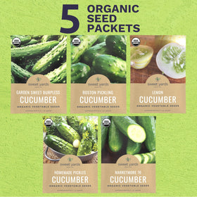 Sweet Yards gift packaging for cucumber seeds—premium presentation for gifting gardeners