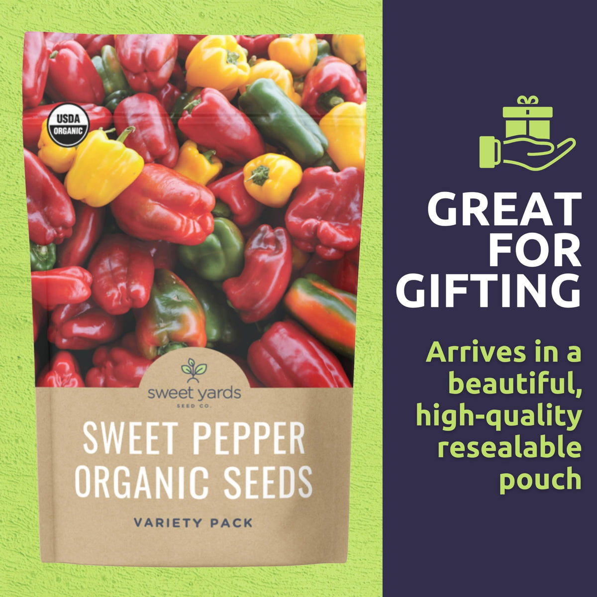 Sweet Yards Dulce Corno di Toro seeds packet for Italian peppers.