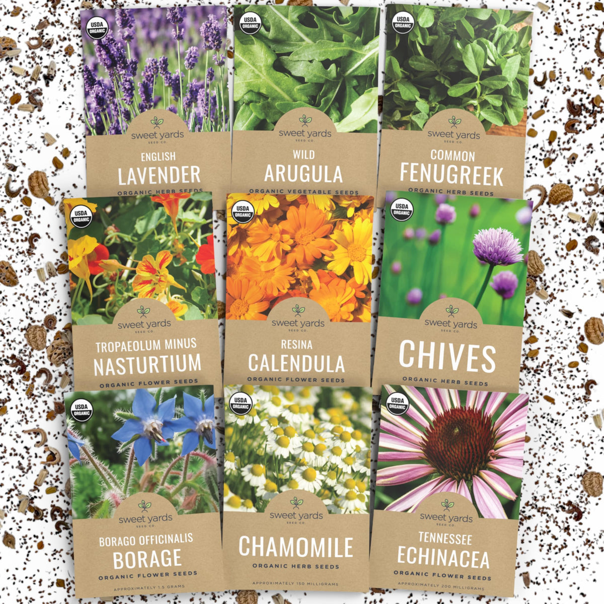 Sweet Yards edible flower seed pack assortment for vibrant garden color and flavor