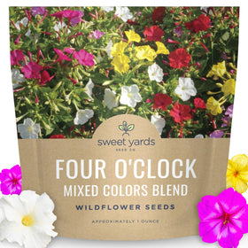 Sweet Yards Four O'Clock mixed colors seed packet ready for garden planting.