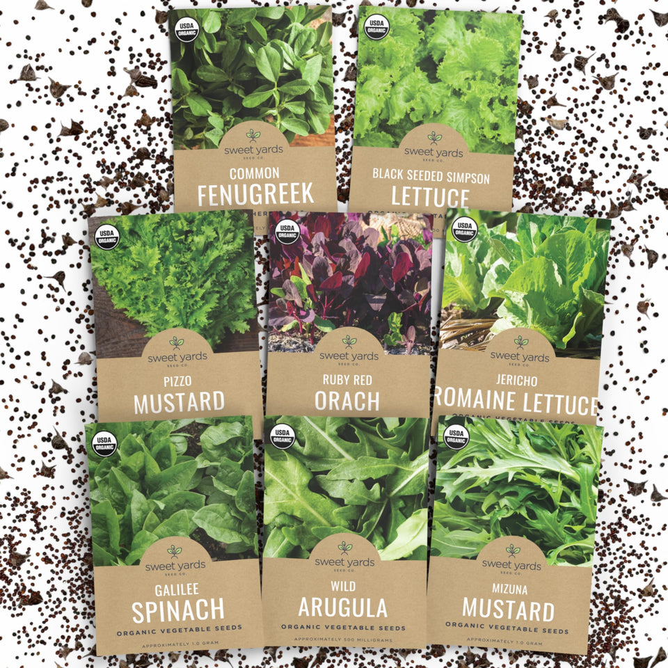 Sweet Yards heat-tolerant lettuce pack front, ideal for summer garden planning.