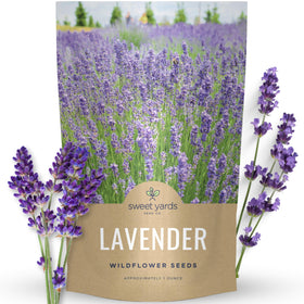 Sweet Yards Lavender seeds 1oz pouch ready for planting, attracting pollinators.