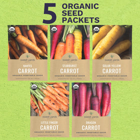 Sweet Yards Little Finger carrot seed packet ideal for snacking and baby-sized harvests.