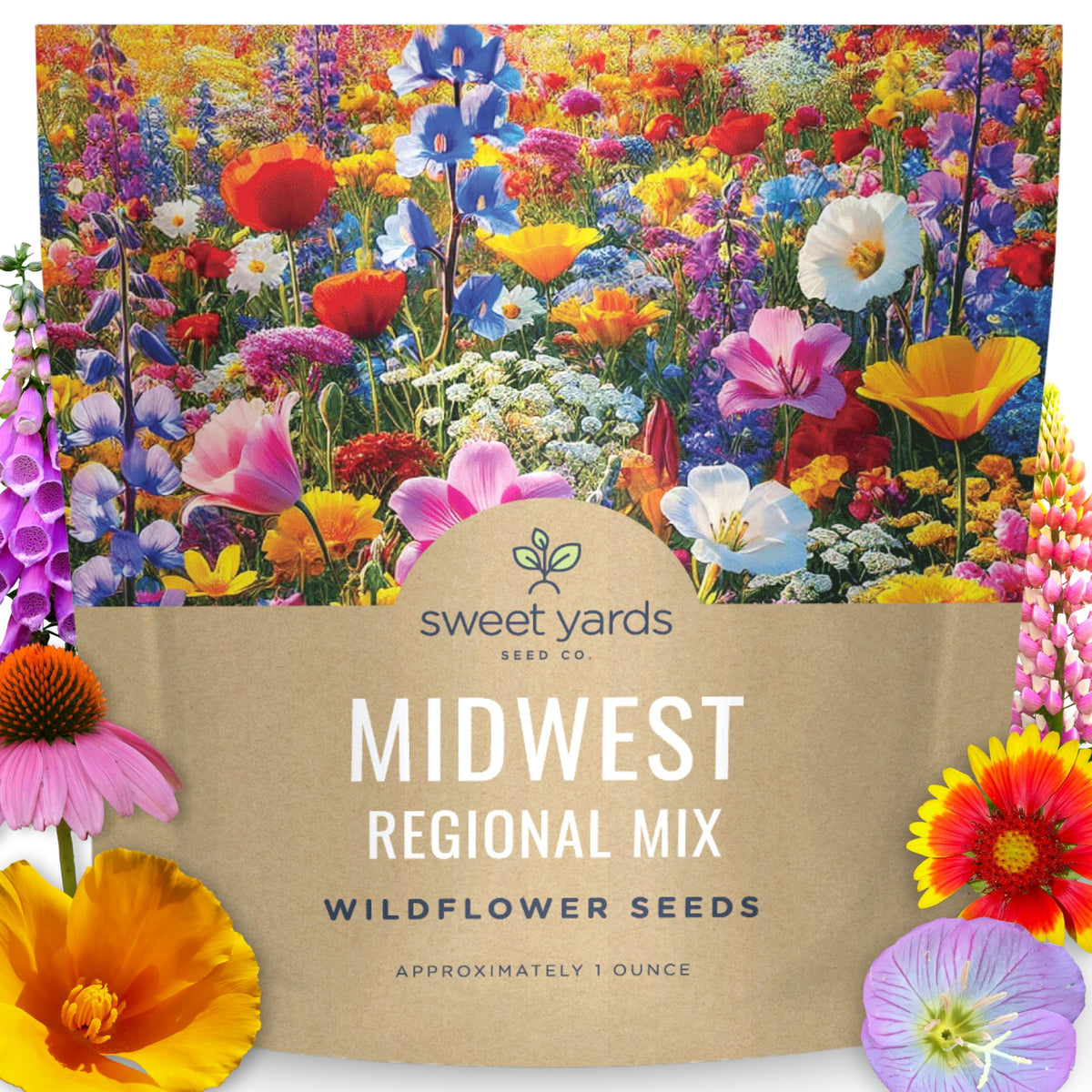 Sweet Yards Midwest Regional Mix 1oz packet – abundant live seeds for a bee-friendly display