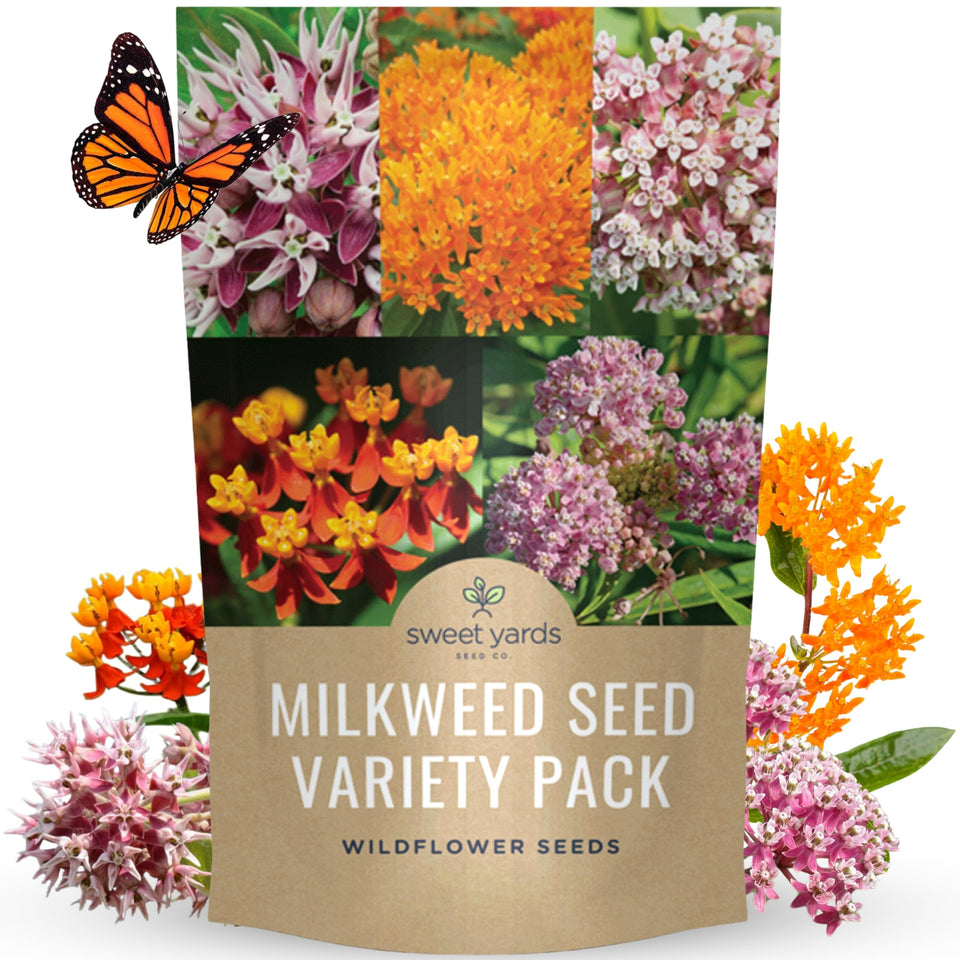 Sweet Yards milkweed seed variety pack with five packets for monarch habitats