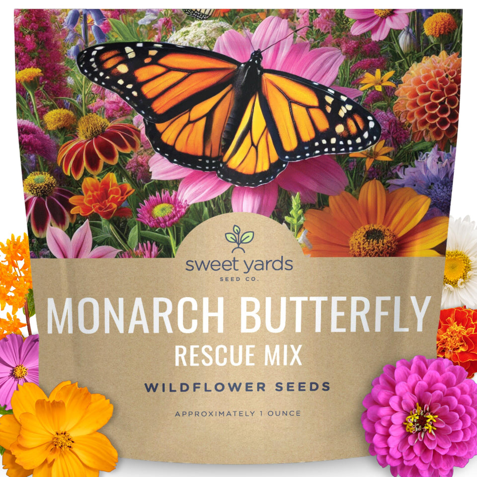 Sweet Yards Monarch Rescue Mix seeds close-up for monarch-friendly garden