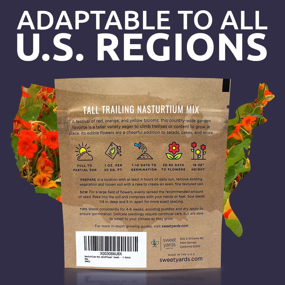 Gift-pack presentation of Sweet Yards Nasturtium seeds for gardeners.