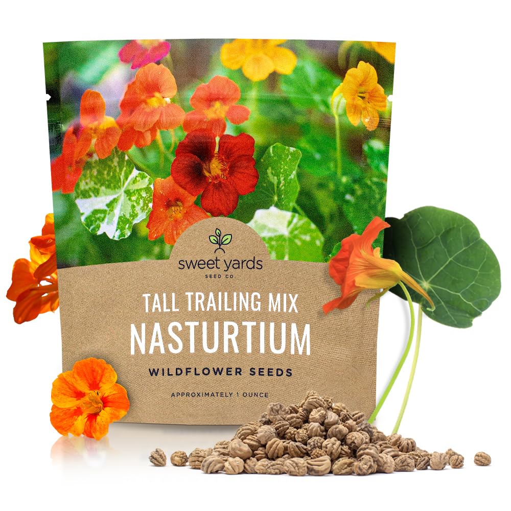 Sweet Yards Nasturtium seeds seed pack ready to plant for color and edible blooms.