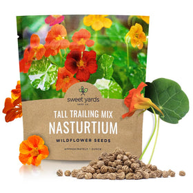 Sweet Yards Nasturtium seeds seed pack ready to plant for color and edible blooms.