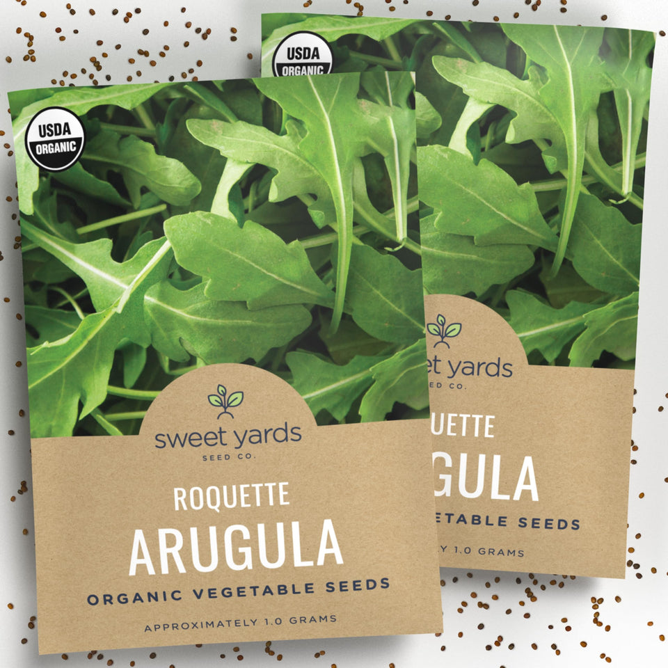 SWEET YARDS Organic Arugula Seeds 2-Pack Bundle for flexible planting options
