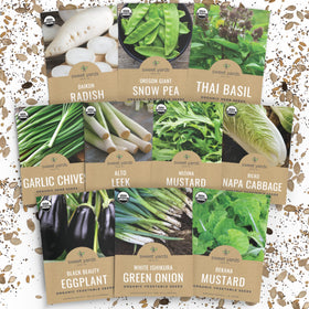 Sweet Yards organic Asian garden pack cover showcases premium seeds for home gardeners.