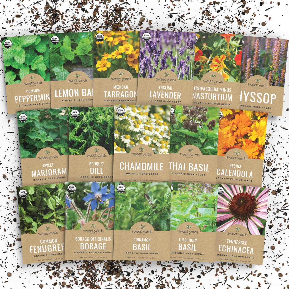 Sweet Yards Organic Herbal Tea Seed Variety Pack Box for home tea blends.