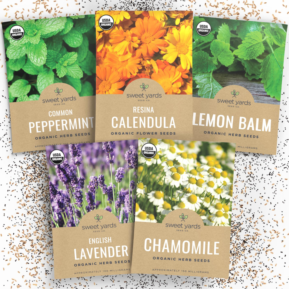 Sweet Yards Organic Herbal Tea Seeds Variety Pack, ideal for home tea gardens.