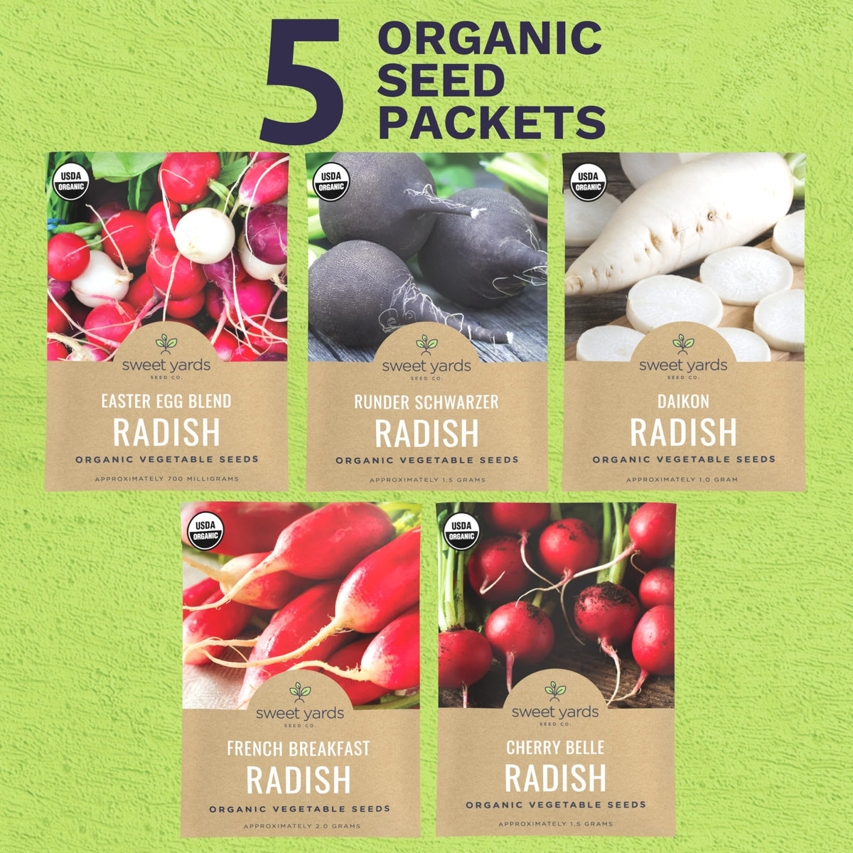 Sweet Yards Daikon radish seeds pack for large, mild roots