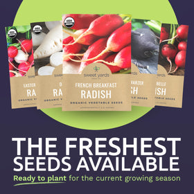 Sweet Yards Easter Egg Blend radish seeds pack with colorful harvests