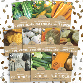 Sweet Yards Organic Squash Seeds Variety Pack front view for indoor and outdoor planting