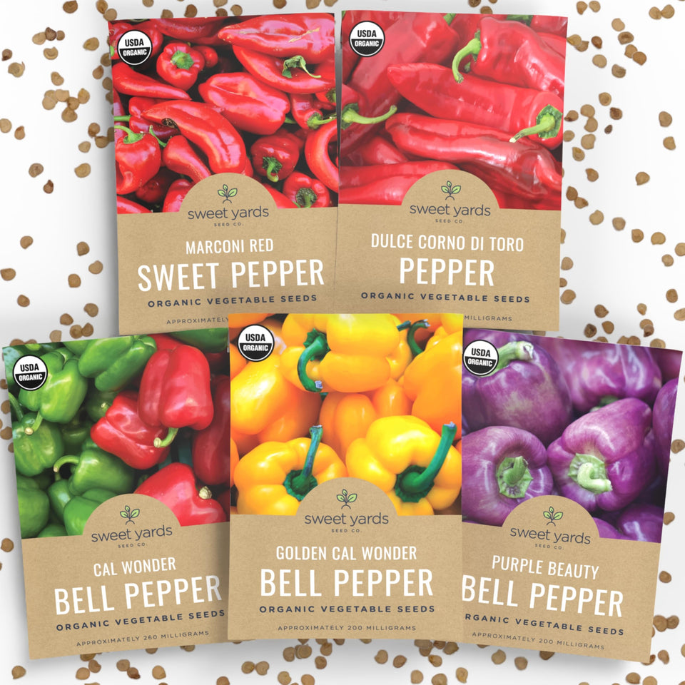 Sweet Yards Organic Sweet Pepper Seeds Pack for colorful home garden.
