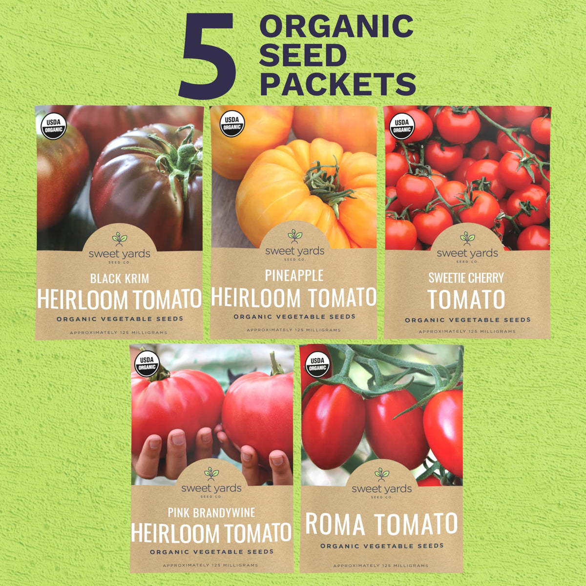 Sweet Yards Pink Brandywine tomato seeds pack; rich flavor ideas for fresh dishes.