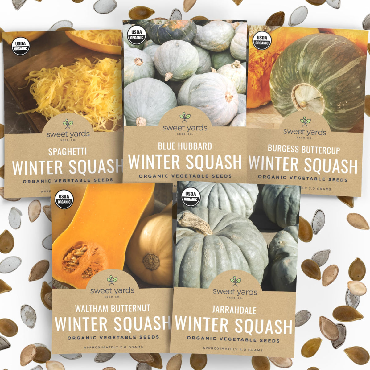 Sweet Yards Organic Winter Squash Pack cover for indoor/outdoor planting.