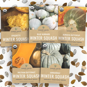 Sweet Yards Organic Winter Squash Pack cover for indoor/outdoor planting.