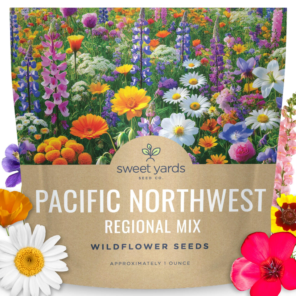 Sweet Yards pacific-northwest-regional-mix seed packet ready for planting and pollinator beauty.