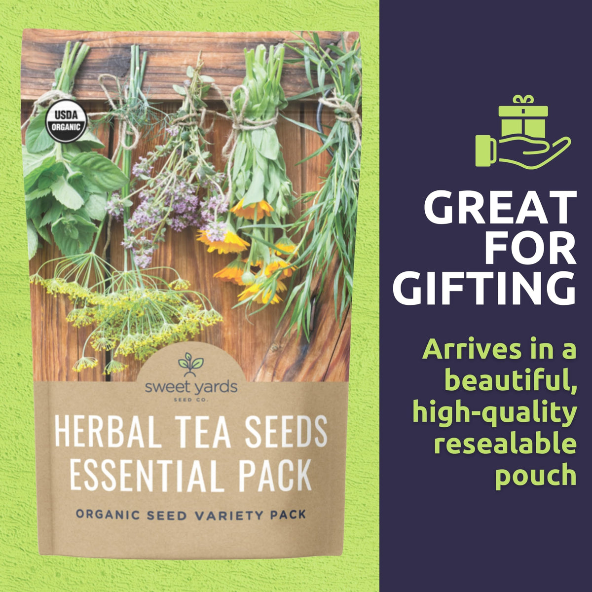 Sweet Yards Peppermint seed packet, for refreshing mint tea and garnish.
