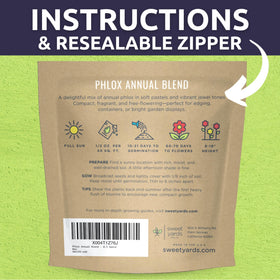 Sweet Yards Phlox premium gift packaging with reusable zipper