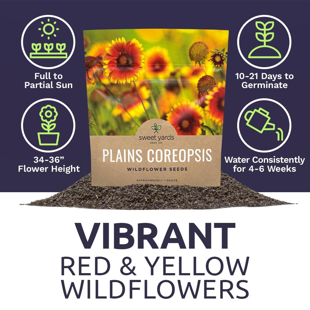 Sweet Yards Plains Coreopsis packaging with reusable zipper and instructions.