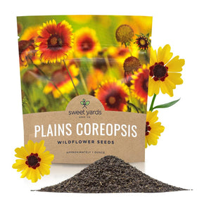 Sweet Yards Plains Coreopsis seed packet with abundant seeds for large plantings.