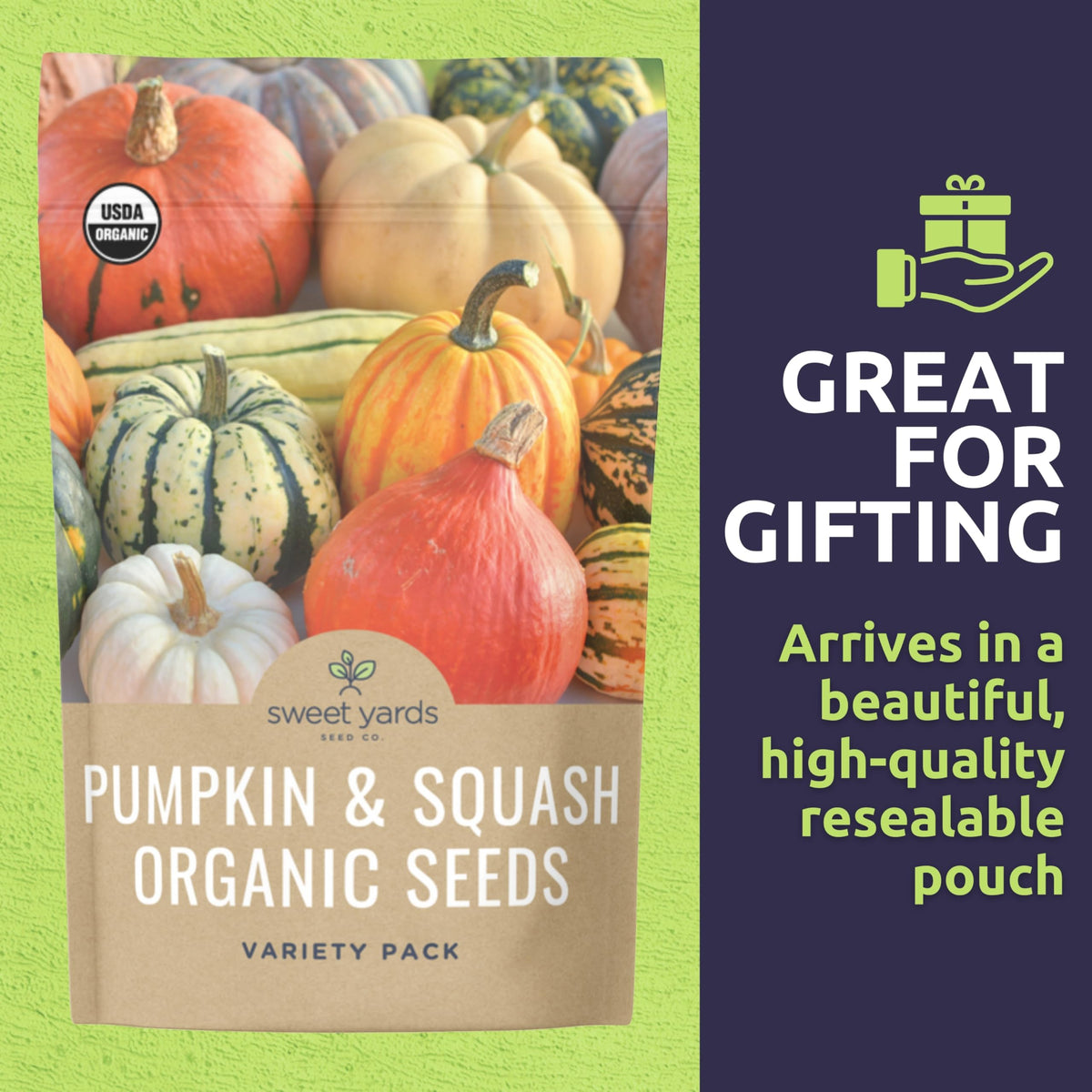 Sweet Yards seeds inspire garden ideas for pumpkin and squash harvest.