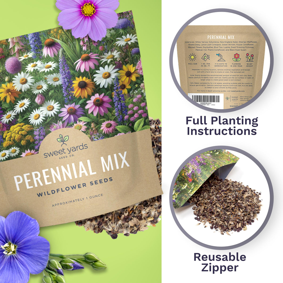Sweet Yards pollinator-friendly mix attracts bees butterflies and birds to outdoor spaces