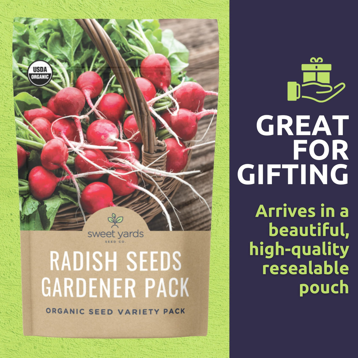 Sweet Yards premium seed packaging with planting instructions