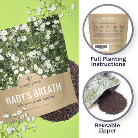 Sweet Yards Premium seed packaging shown with instructions and zipper.