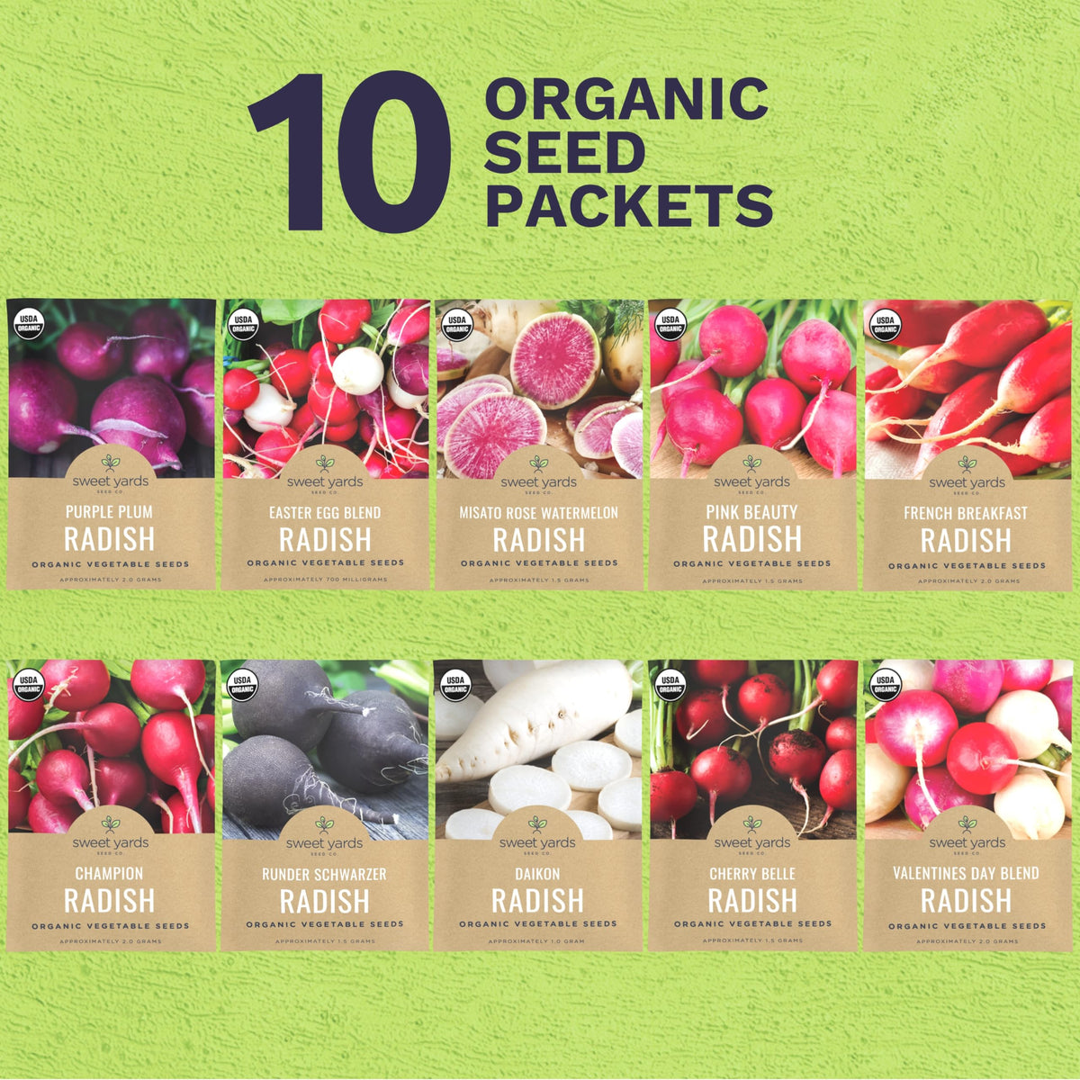 Sweet Yards Cherry Belle radish seeds yield vibrant color and crunch.